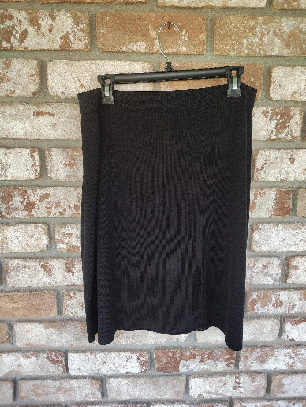 Exclusively Misook Black Knit Skirt XL Pull On Stretch Travel Washable Luxury